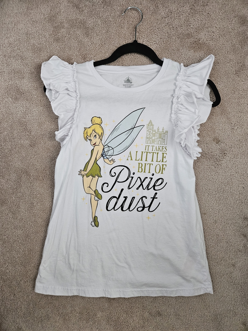 Disney White Tinker Bell Pixie Dust Ruffle Sleeve Tee